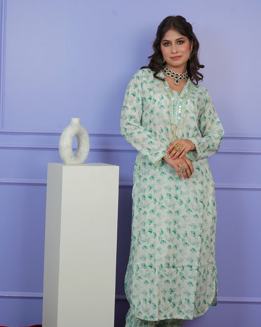 Printed Kurti & Salwar Set with Double-Shaded Dupatta