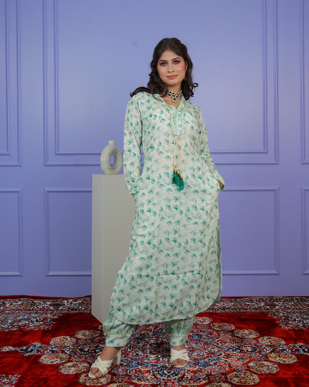 Printed Kurti & Salwar Set with Double-Shaded Dupatta