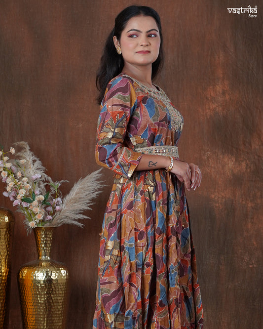 Maslin One-Piece Frock with Jari & Sequin Work Belt