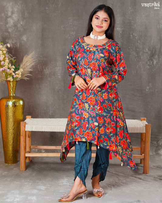 Maslin Silk Kurti with Contrast Dhoti Salwar
