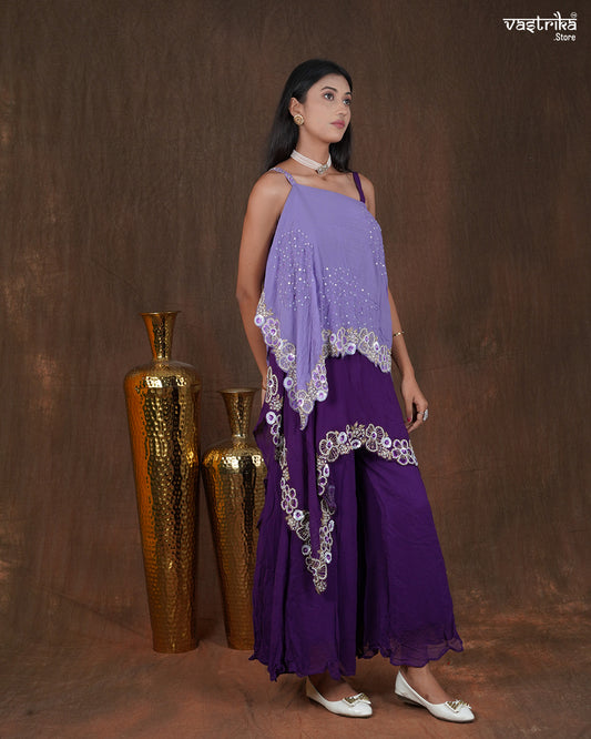 Georgette Poncho-Style Western Dress with Handworked Palazzos