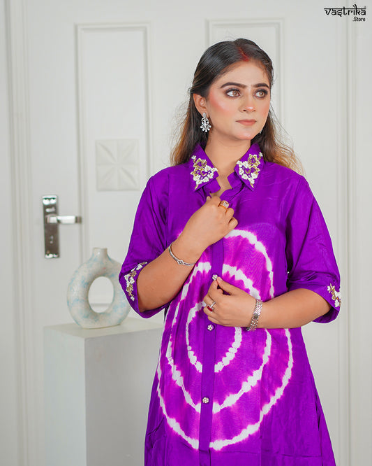 Purple Masleen Coord Set with Handwork