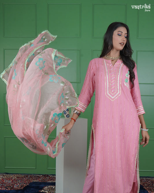 Gota Patti Hand-Embroidered Kurti Set