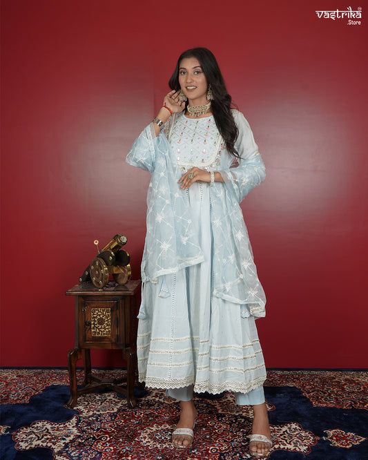 Handcrafted Cotton Frock Set with Jari & Resham Work