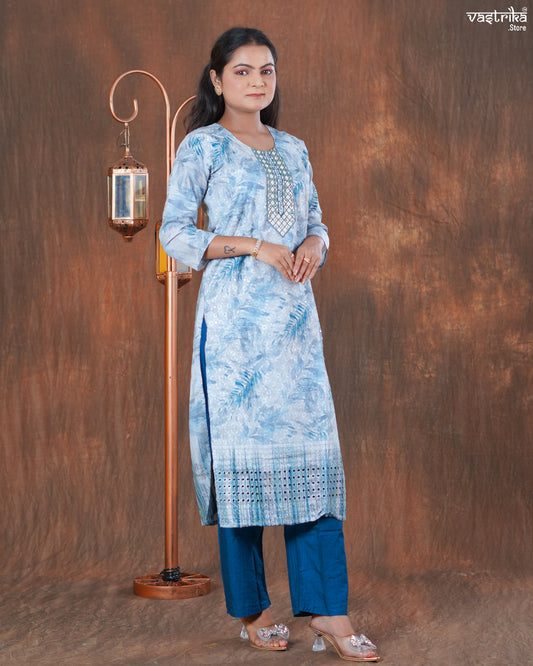 Cotton Kurti Set with Chikan & Chanderi Silk Dupatta