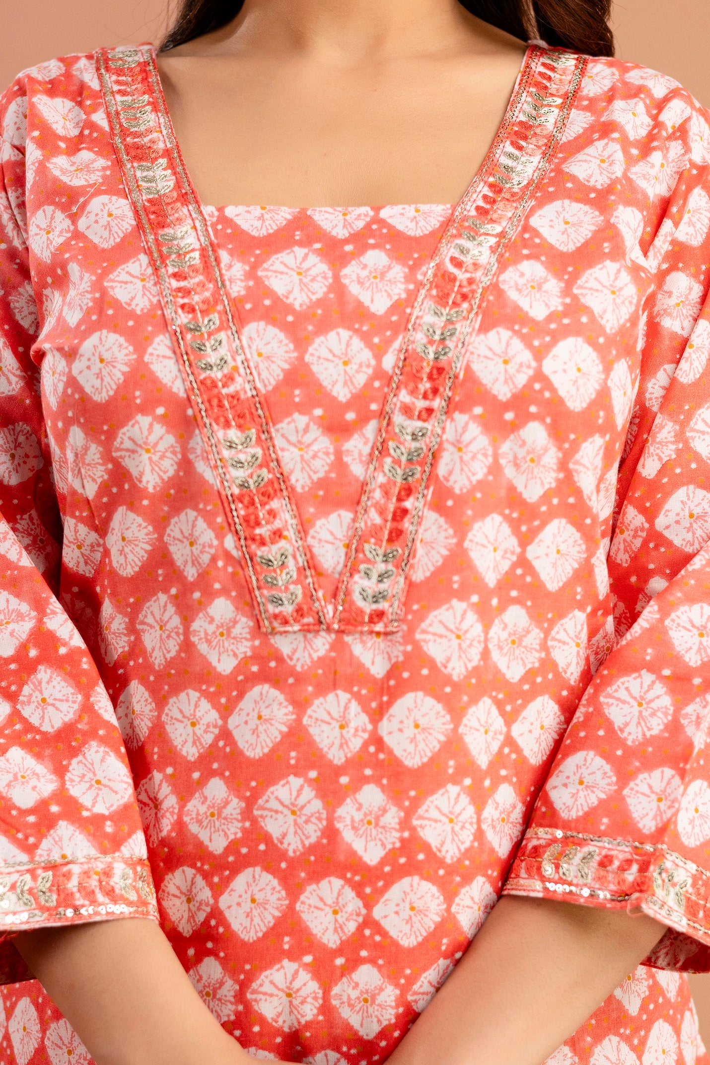 Printed Resham & Sequence Worked Kurti with Handworked Dupatta & Plain Pants