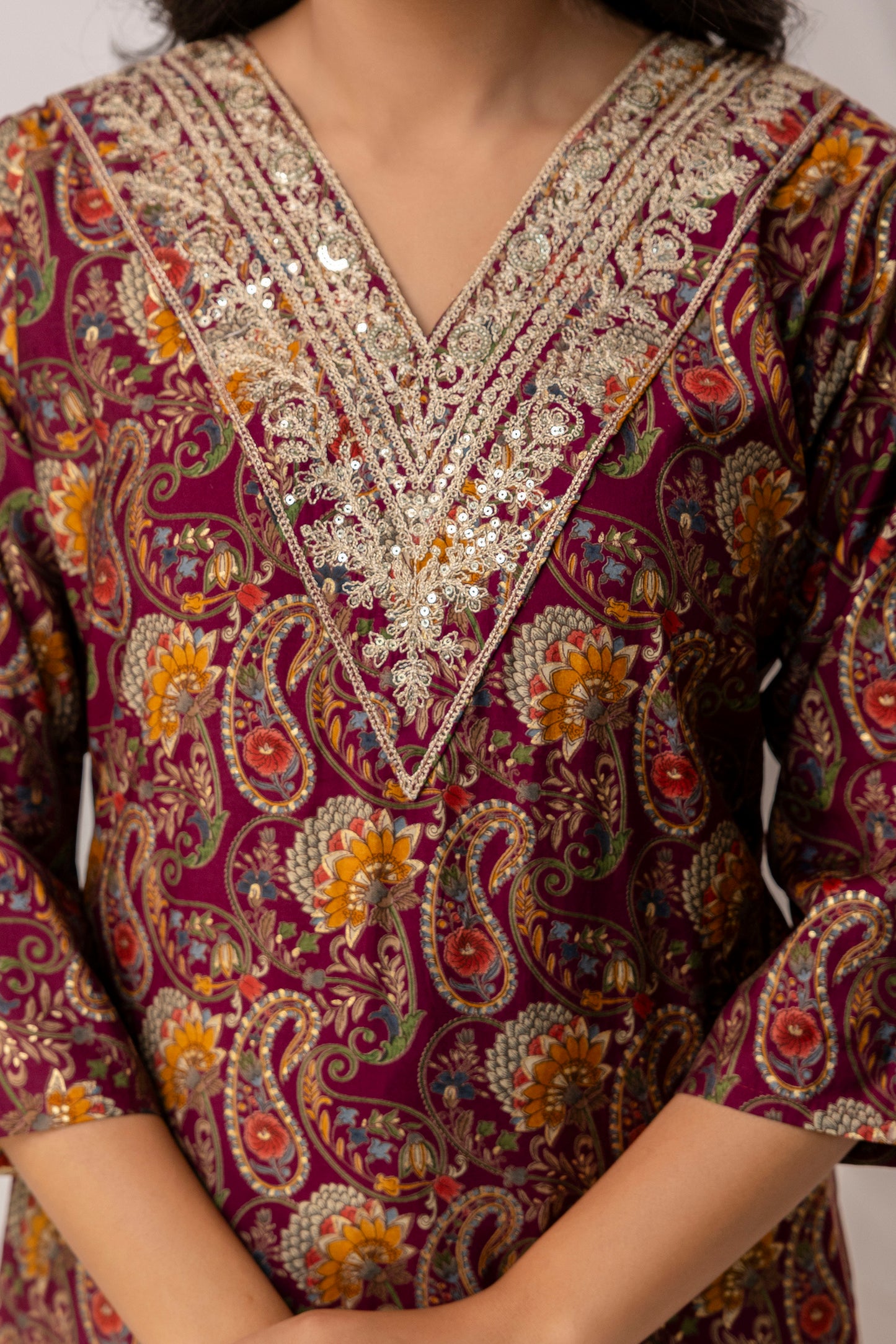 Printed Kurti Set With Jari Work