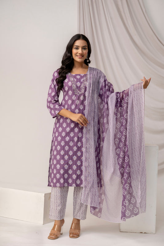 Printed Kurti with Jari & Thread Work Set