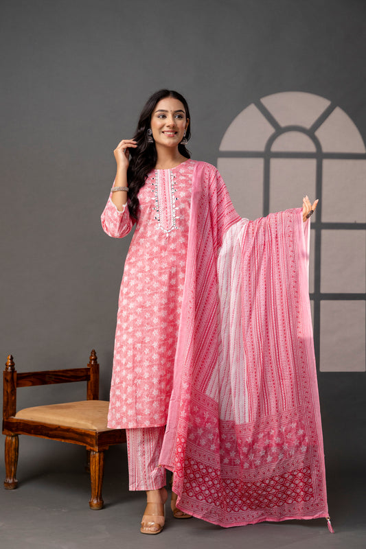 Printed Thread Work Kurti Set