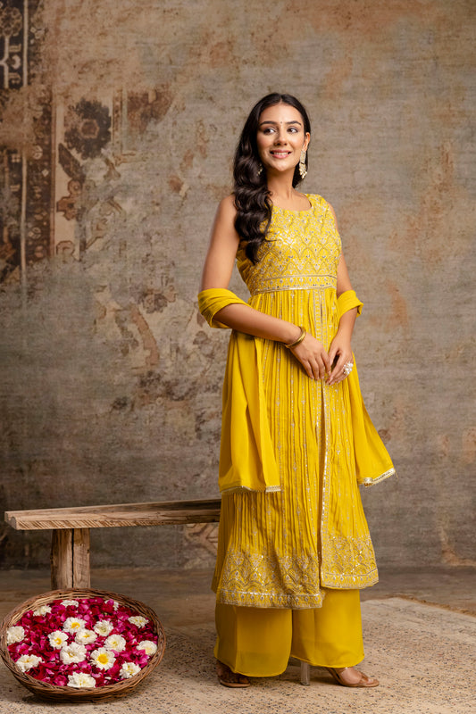 Front-Cut Long Top with Palazzos – Georgette