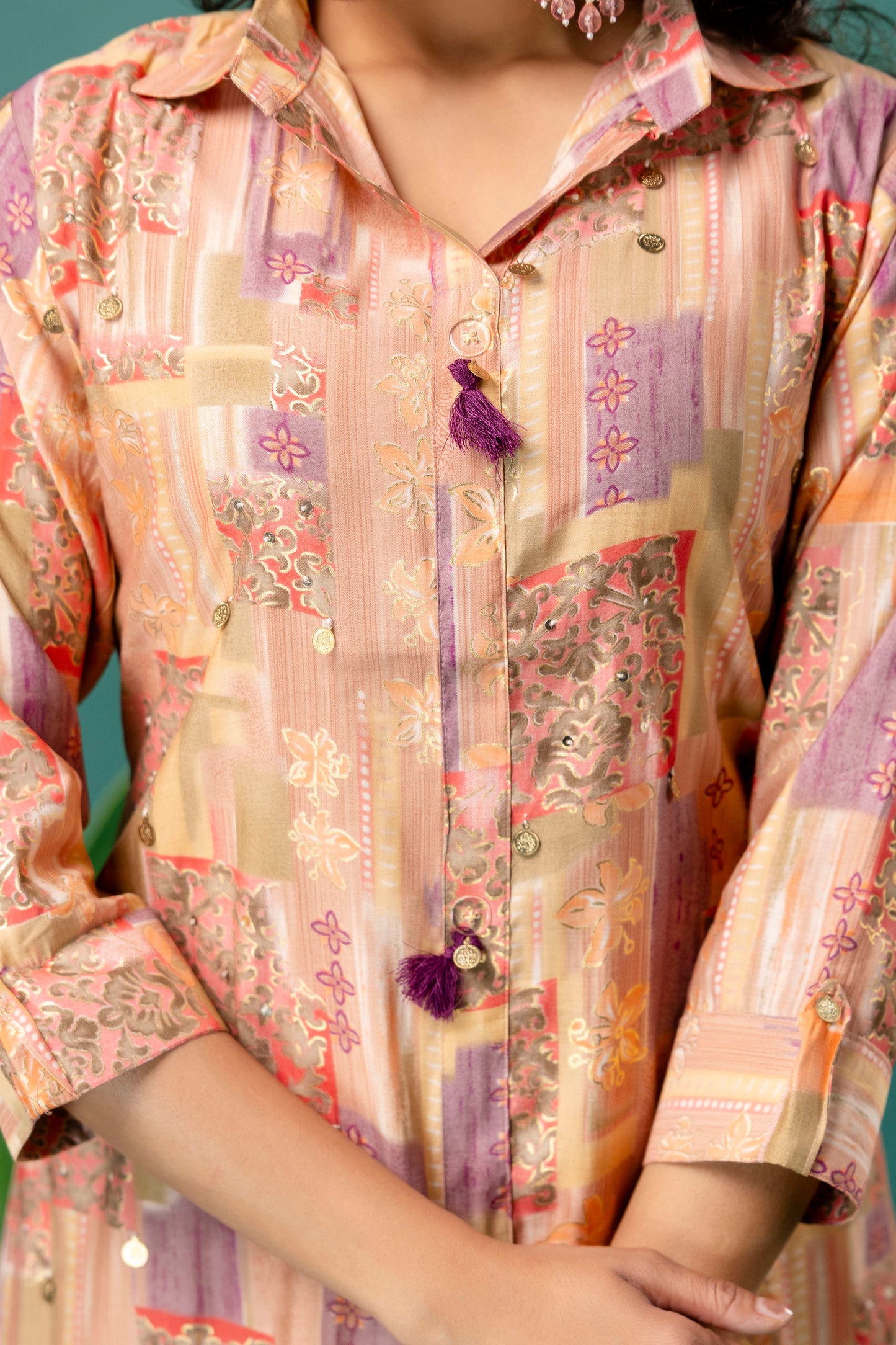 Printed Collar Kurti with Tail Cut & Printed Trousers