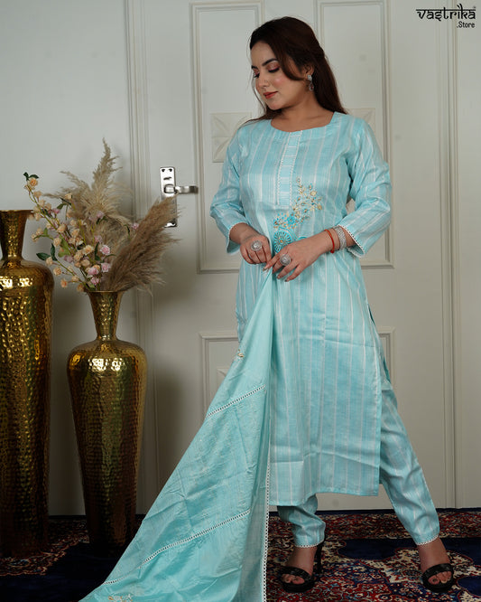 Cotton Kurti Set with Chanderi Dupatta & Handwork Detailing