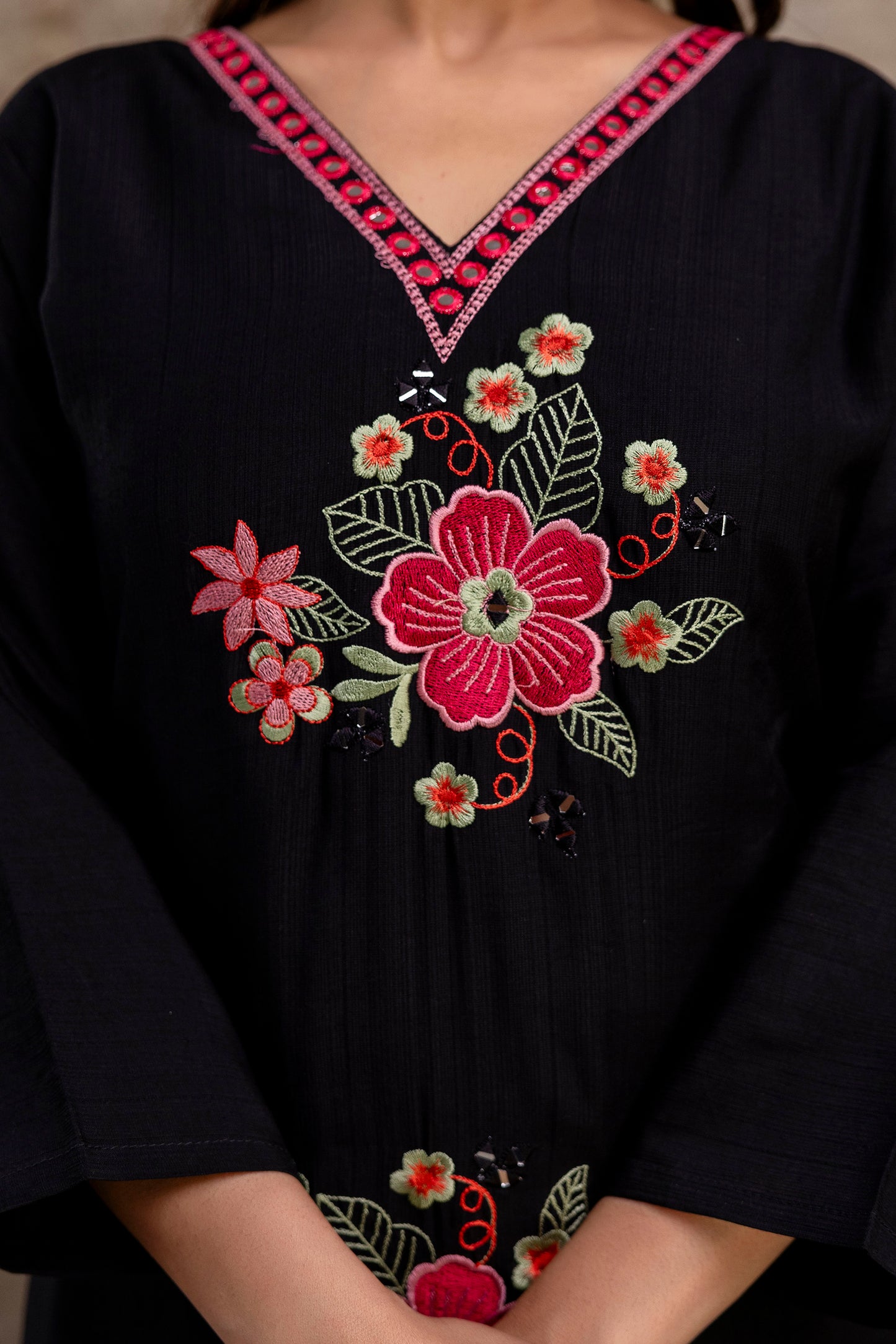 Resham Work V-Gala Kurti with Simple Bottom & Heavy Resham Work Dupatta