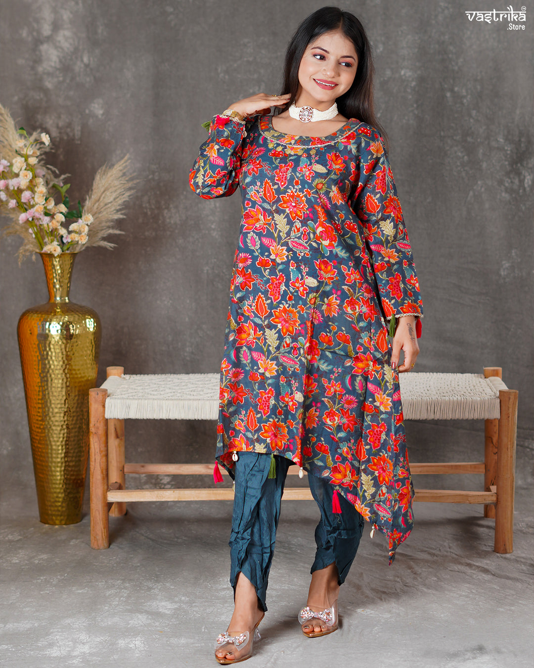 Maslin Silk Kurti with Contrast Dhoti Salwar