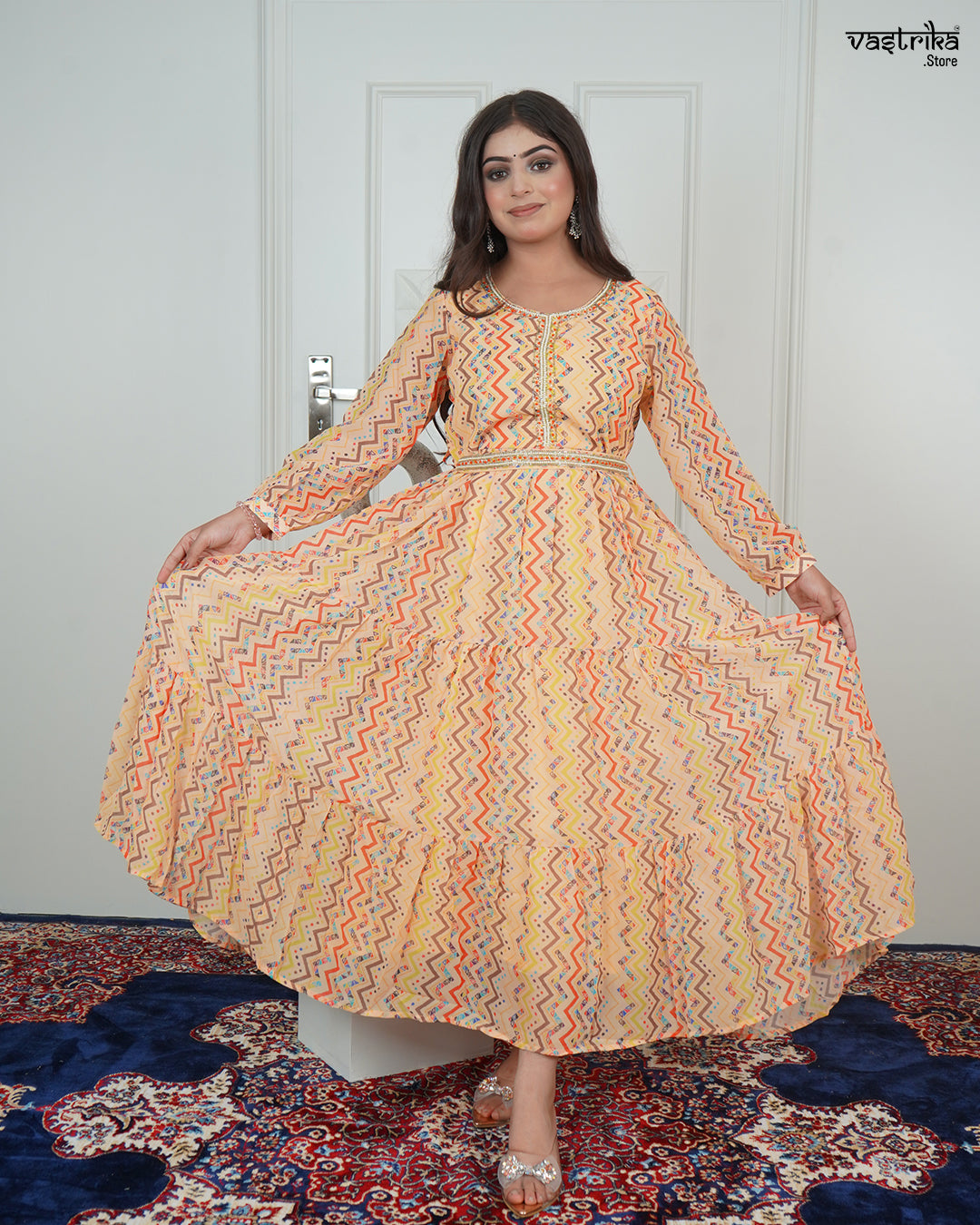 Hand-Worked Round Neck Shirt-Style Frock