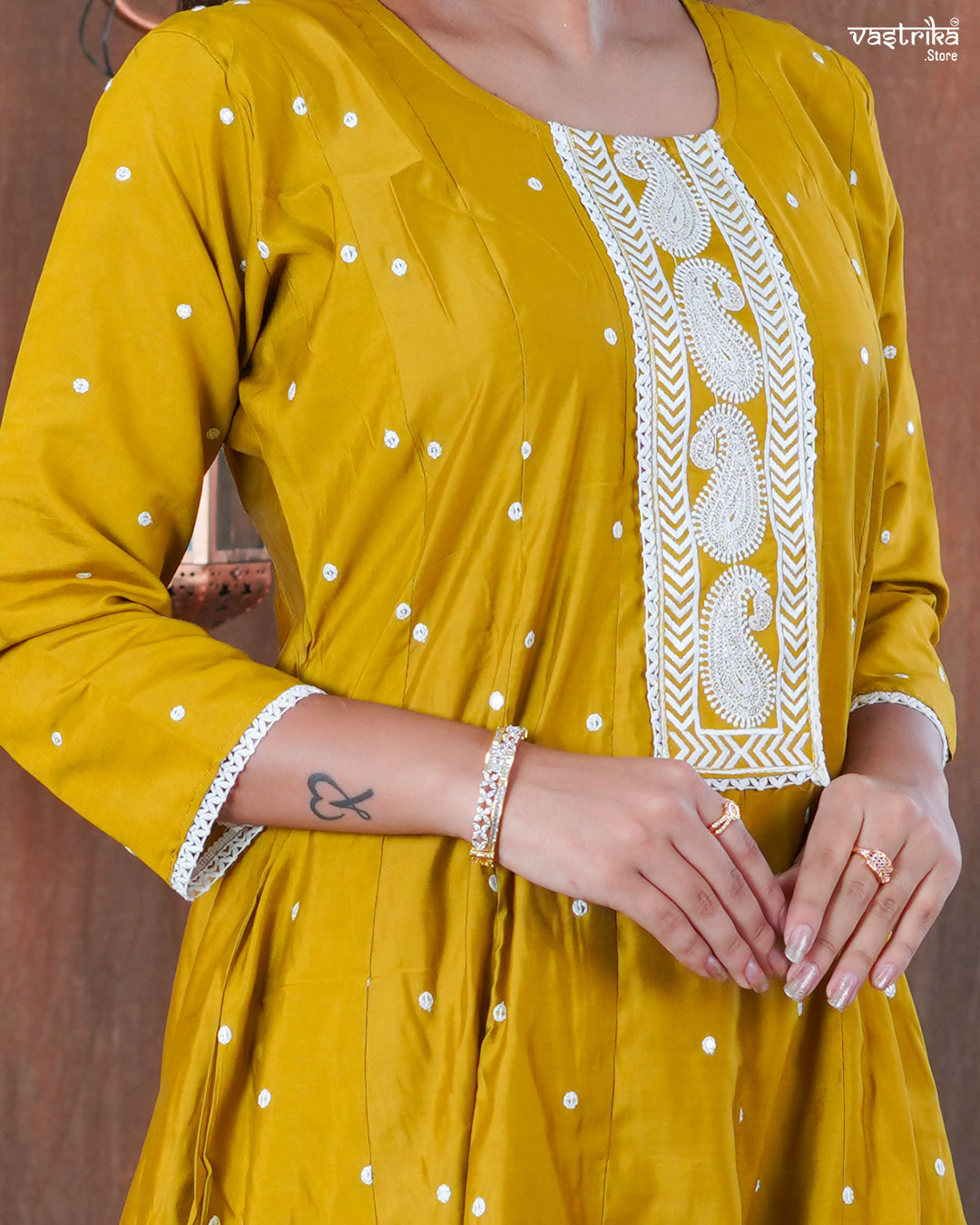 Roman Silk Frock Set with Resham & Lace Work