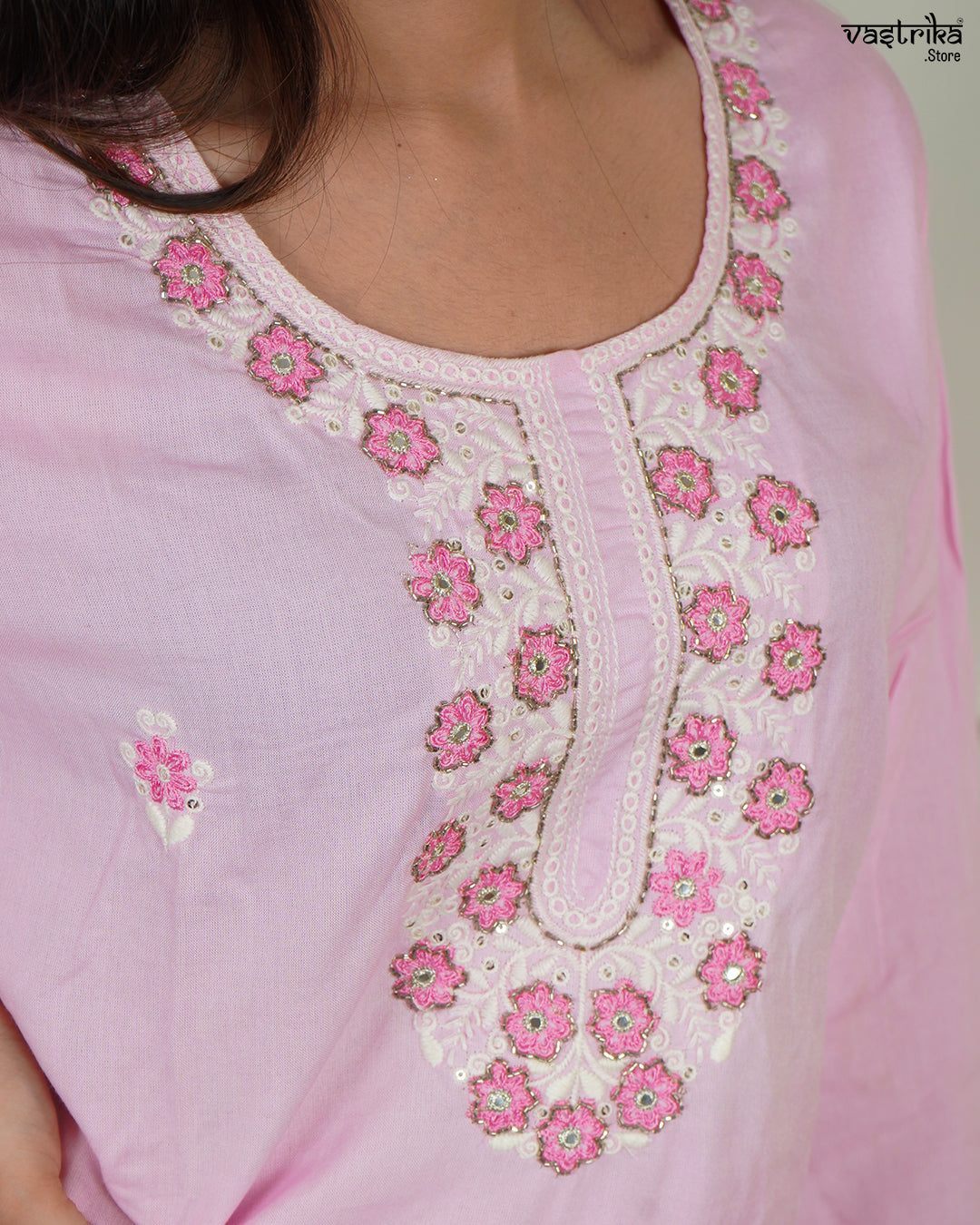 Thread Bloom Cotton Kurti Set