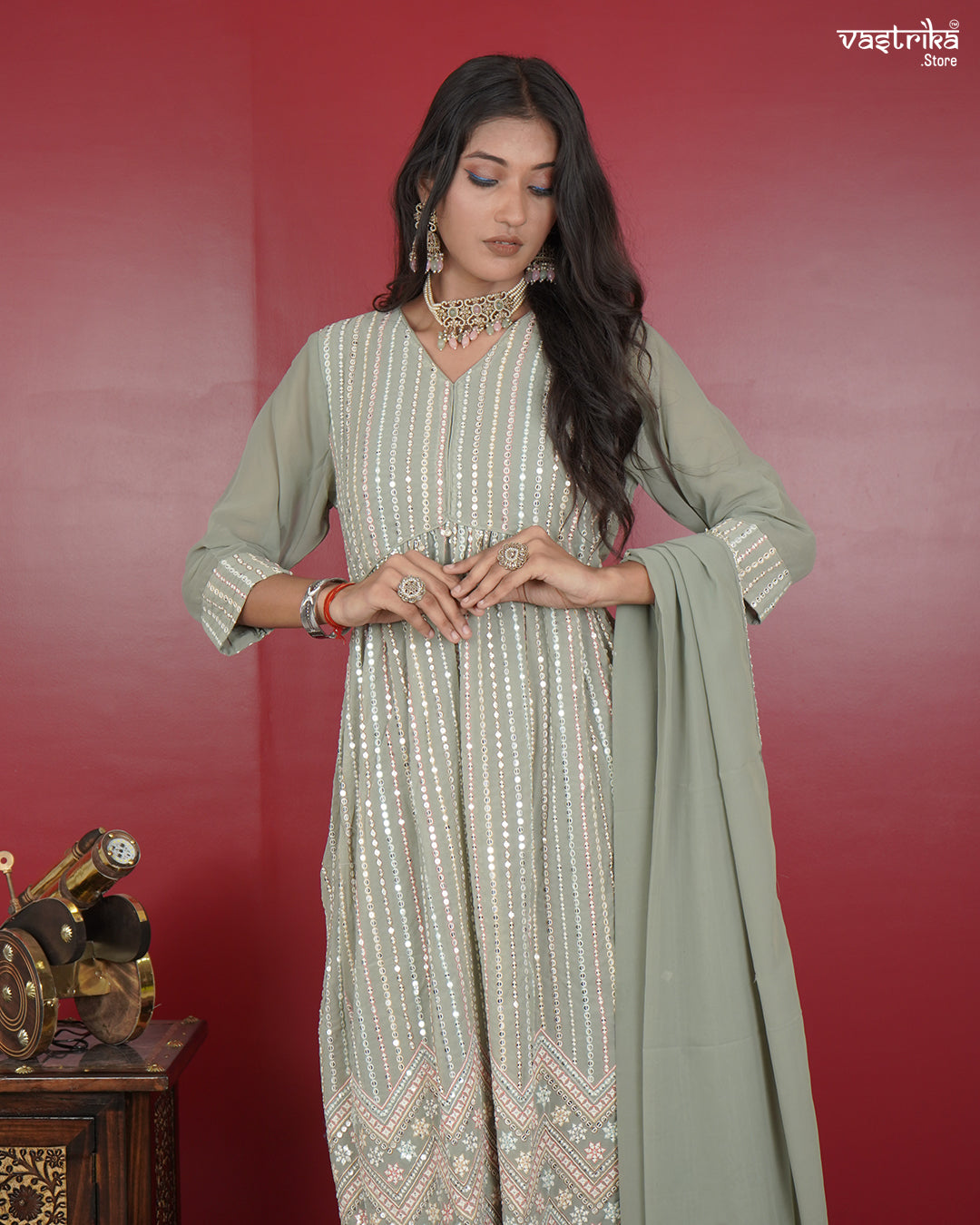 Nyra Cut Kurti Set with Sequin Detailing