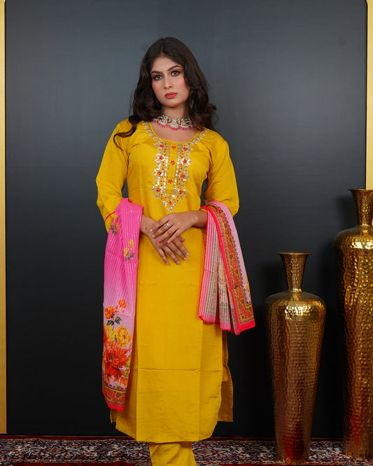 Handworked Kurti Set with Printed Dupatta