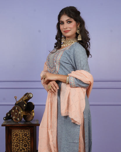 Thread & Chikankari Kurti Set with Contrast Details