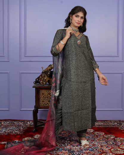 Self-Printed Kurti Set with Stylish Printed Dupatta