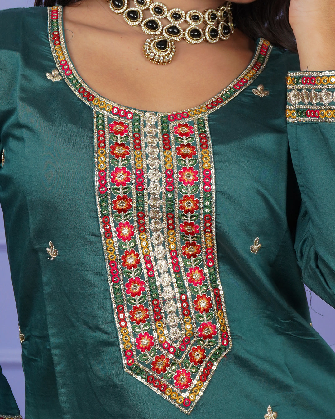 Straight-Cut Thread Work Kurti Set with Elegant Dupatta