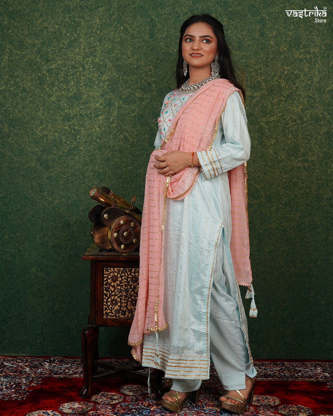 Graceful Hand-Embroidered Kurti Set with Gotta Patti Dupatta