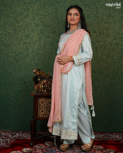 Graceful Hand-Embroidered Kurti Set with Gotta Patti Dupatta