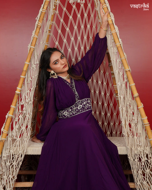 Elegant Georgette Hand-Embroidered Gown