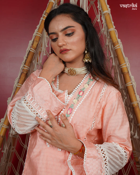 Elegant Handcrafted Kurti Set with Organza Dupatta