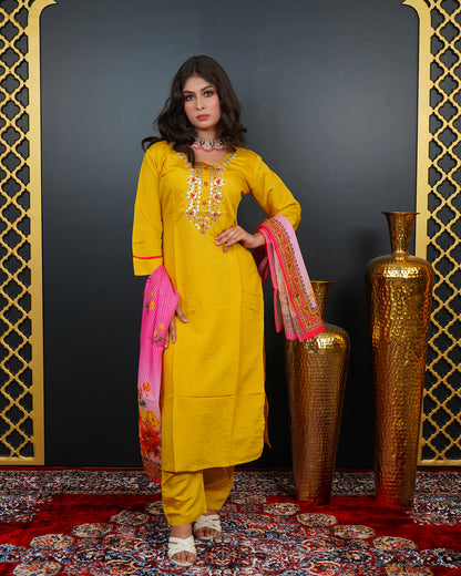 Handworked Kurti Set with Printed Dupatta