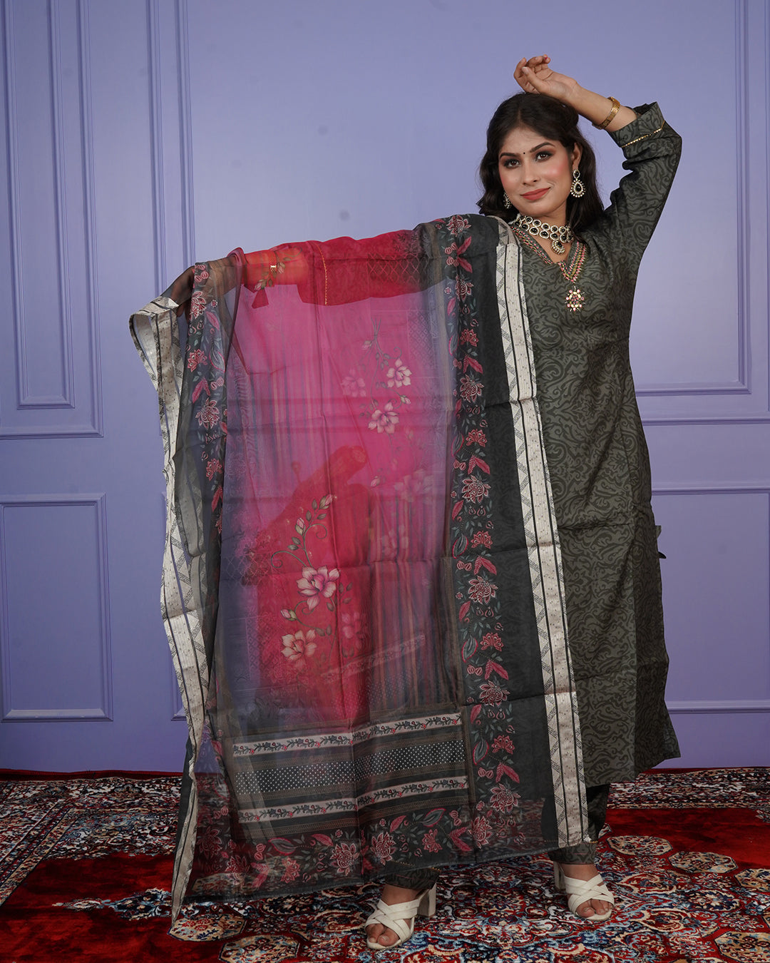 Self-Printed Kurti Set with Stylish Printed Dupatta