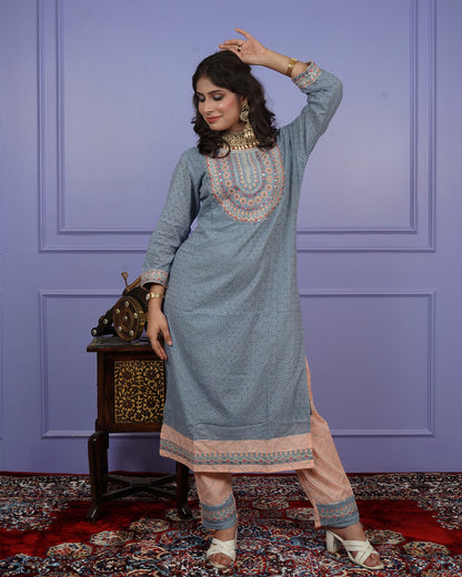 Thread & Chikankari Kurti Set with Contrast Details