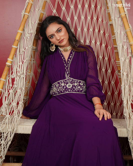 Elegant Georgette Hand-Embroidered Gown