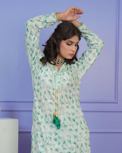 Printed Kurti & Salwar Set with Double-Shaded Dupatta