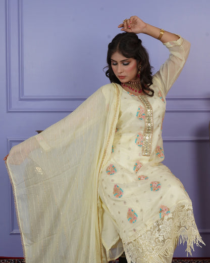 Banarasi Boota Straight Kurti Set with Handwork