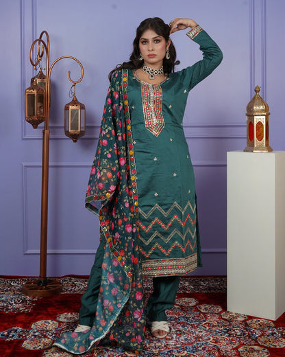 Straight-Cut Thread Work Kurti Set with Elegant Dupatta