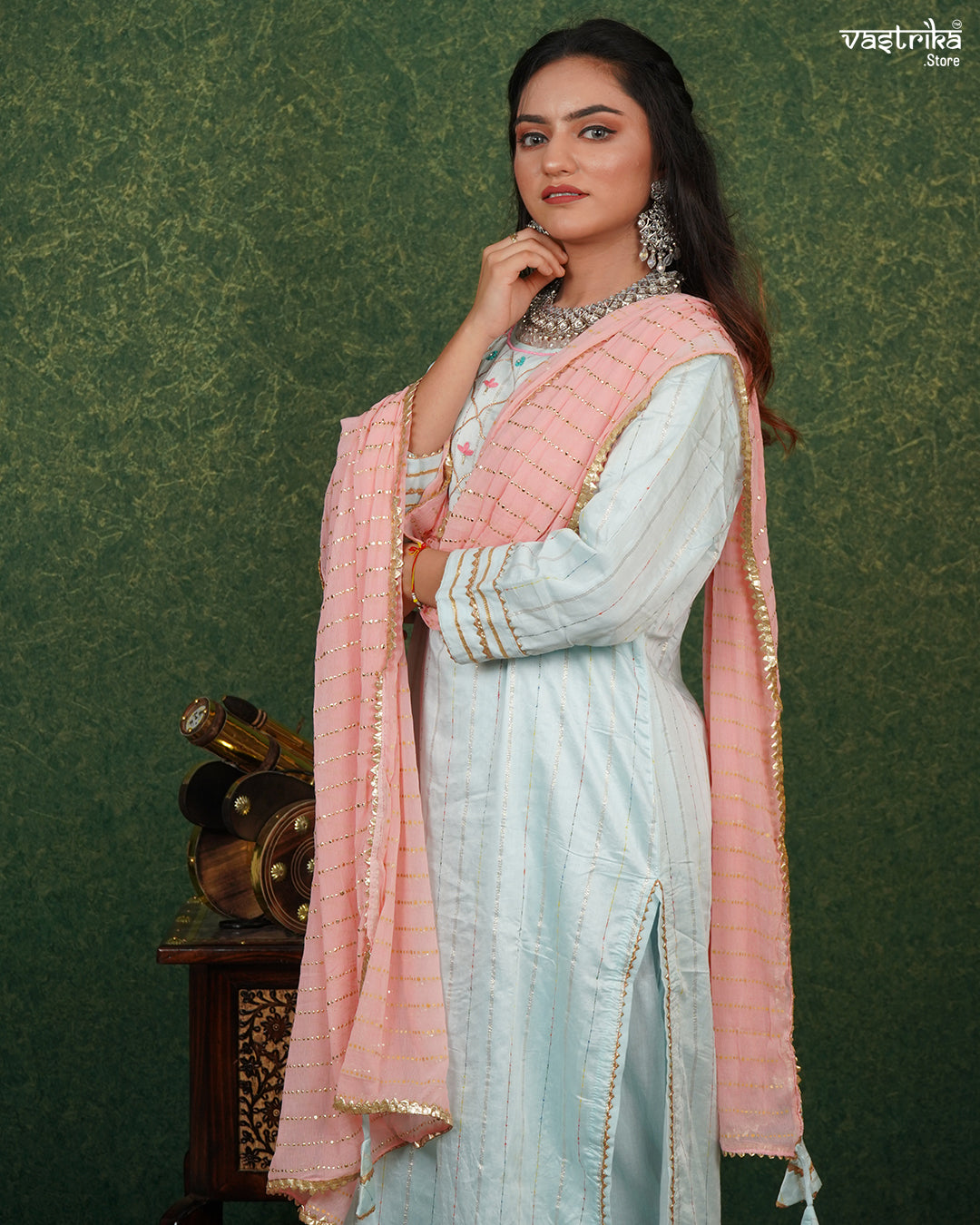 Graceful Hand-Embroidered Kurti Set with Gotta Patti Dupatta