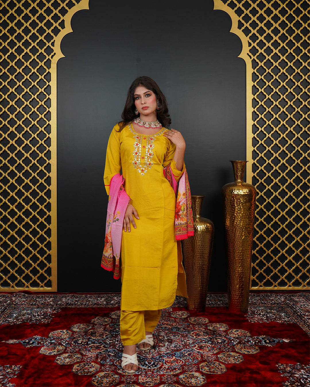 Handworked Kurti Set with Printed Dupatta