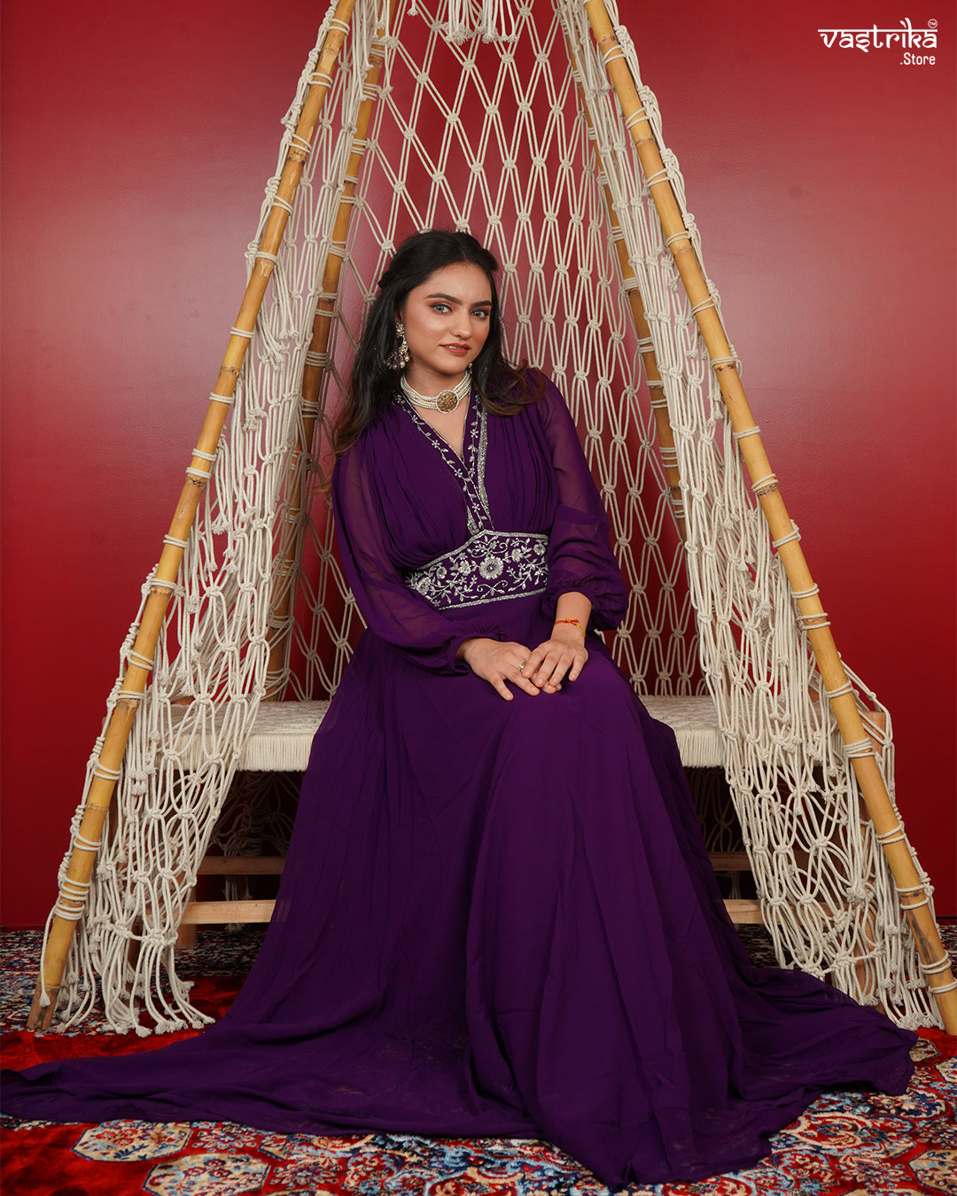 Elegant Georgette Hand-Embroidered Gown