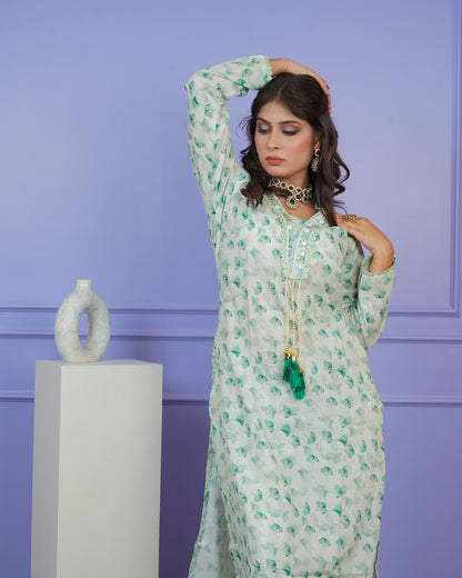 Printed Kurti & Salwar Set with Double-Shaded Dupatta