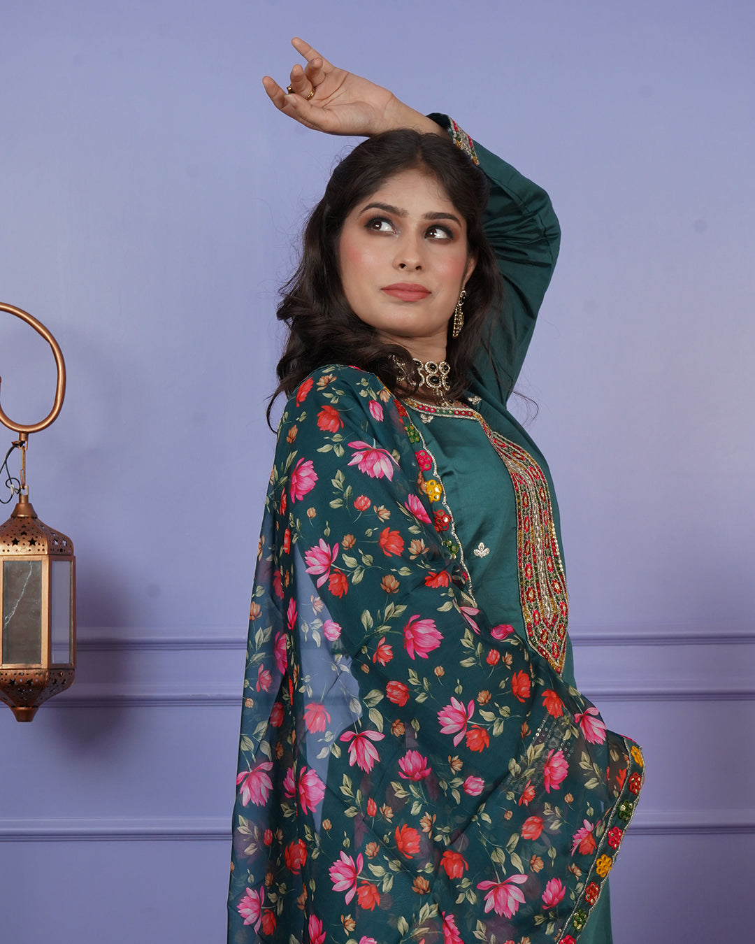 Straight-Cut Thread Work Kurti Set with Elegant Dupatta