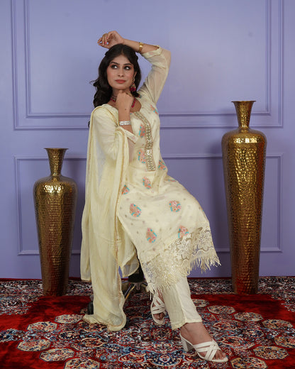 Banarasi Boota Straight Kurti Set with Handwork