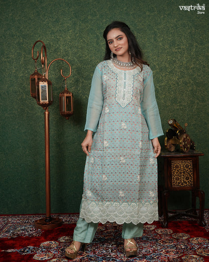 Elegant Chikankari Kurti Set with Pure Organza Dupatta