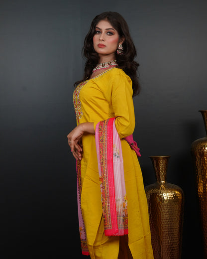 Handworked Kurti Set with Printed Dupatta