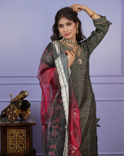 Self-Printed Kurti Set with Stylish Printed Dupatta