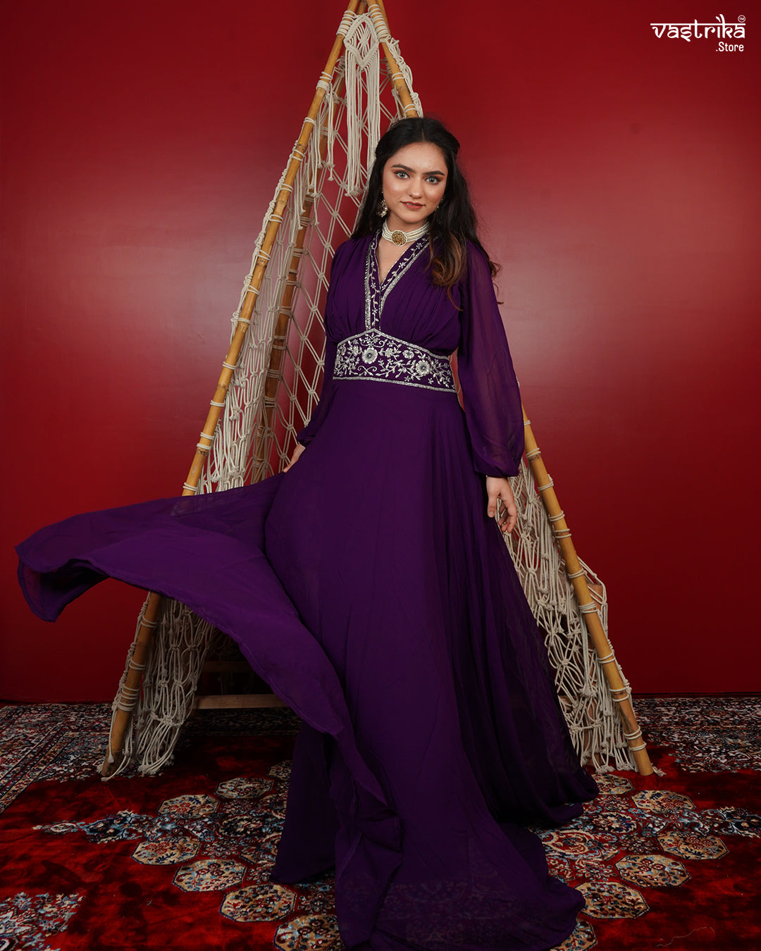 Elegant Georgette Hand-Embroidered Gown