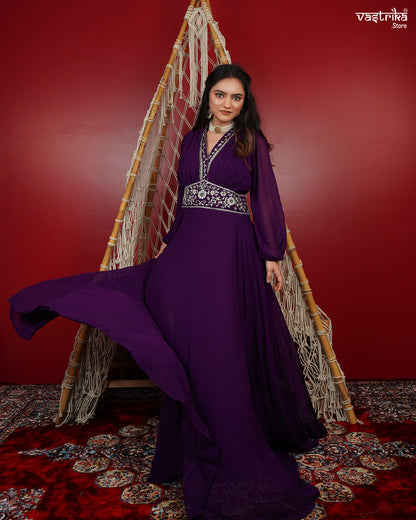 Elegant Georgette Hand-Embroidered Gown