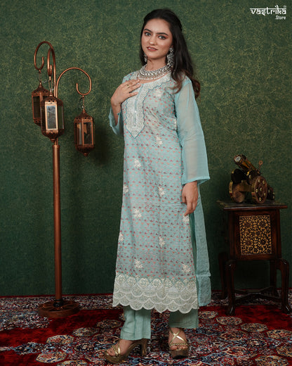 Elegant Chikankari Kurti Set with Pure Organza Dupatta