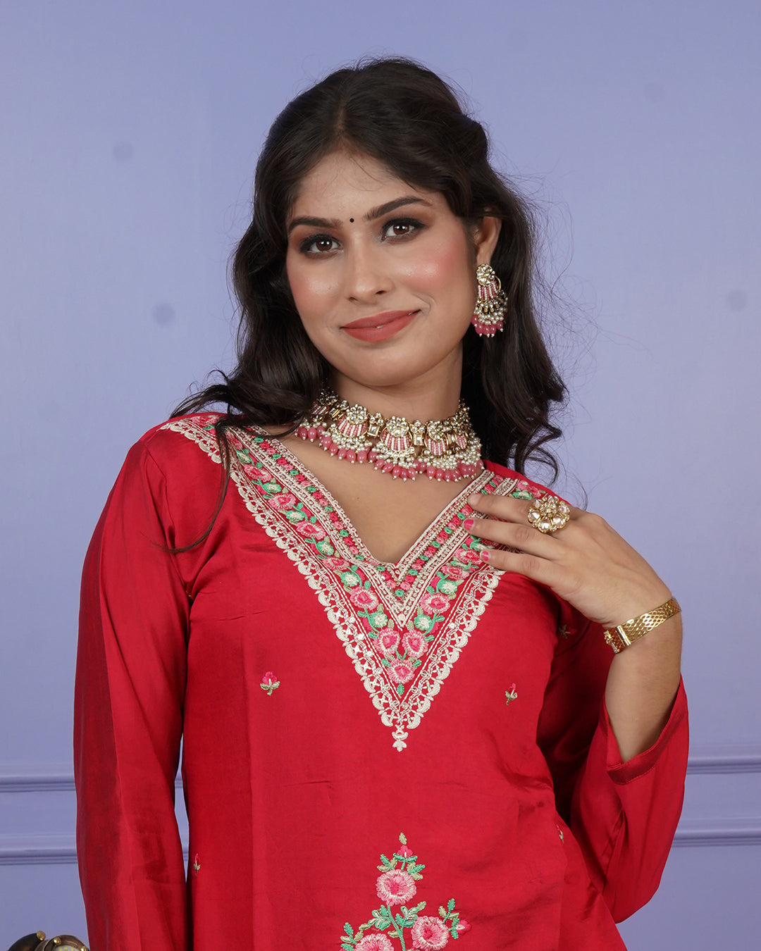 Fully Embroidered Thread Work Kurti Set with Boota Dupatta